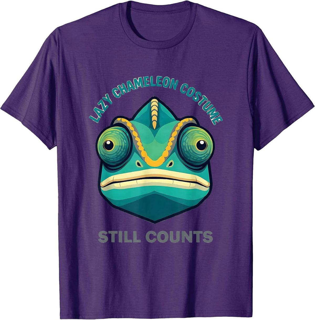 Men's Lazy Chameleon Costume Still Counts Kawaii Animal Face T-Shirt - Purple