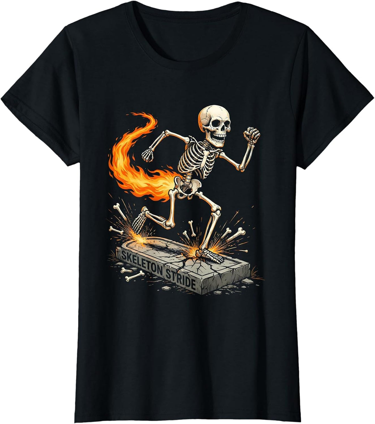 Skeleton Stride Horror Halloween 5K Running Race Matching T-Shirt - Black