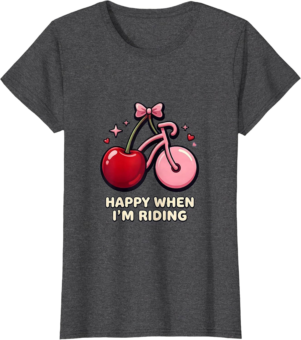 Women's Happy When I'm Riding Bike Lover Design T-Shirt - Dark Heather Grey