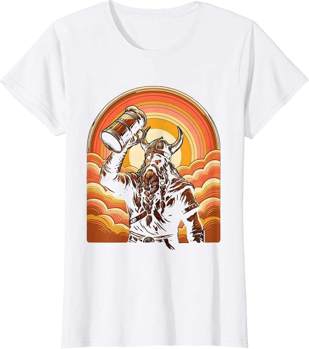 Women's Viking Mead Horn Braided Beard Illustration T-Shirt - White