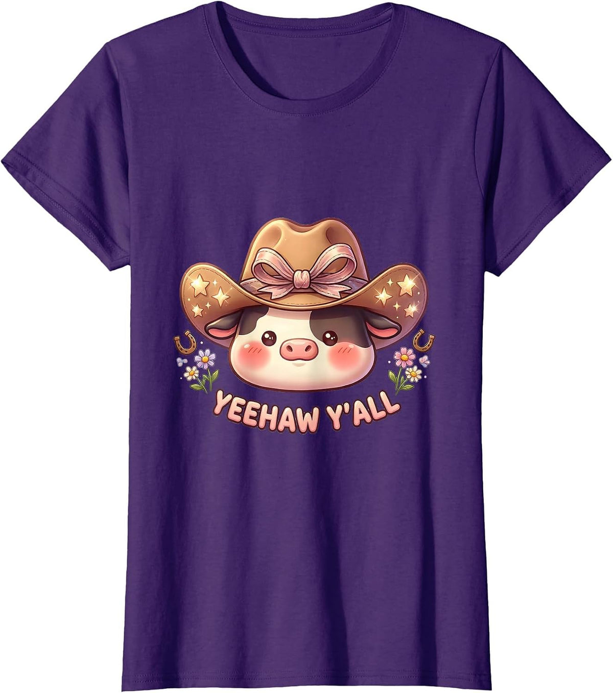 Women's Yeehaw Y'all Western Cowgirl Graphic Design T-Shirt - Purple