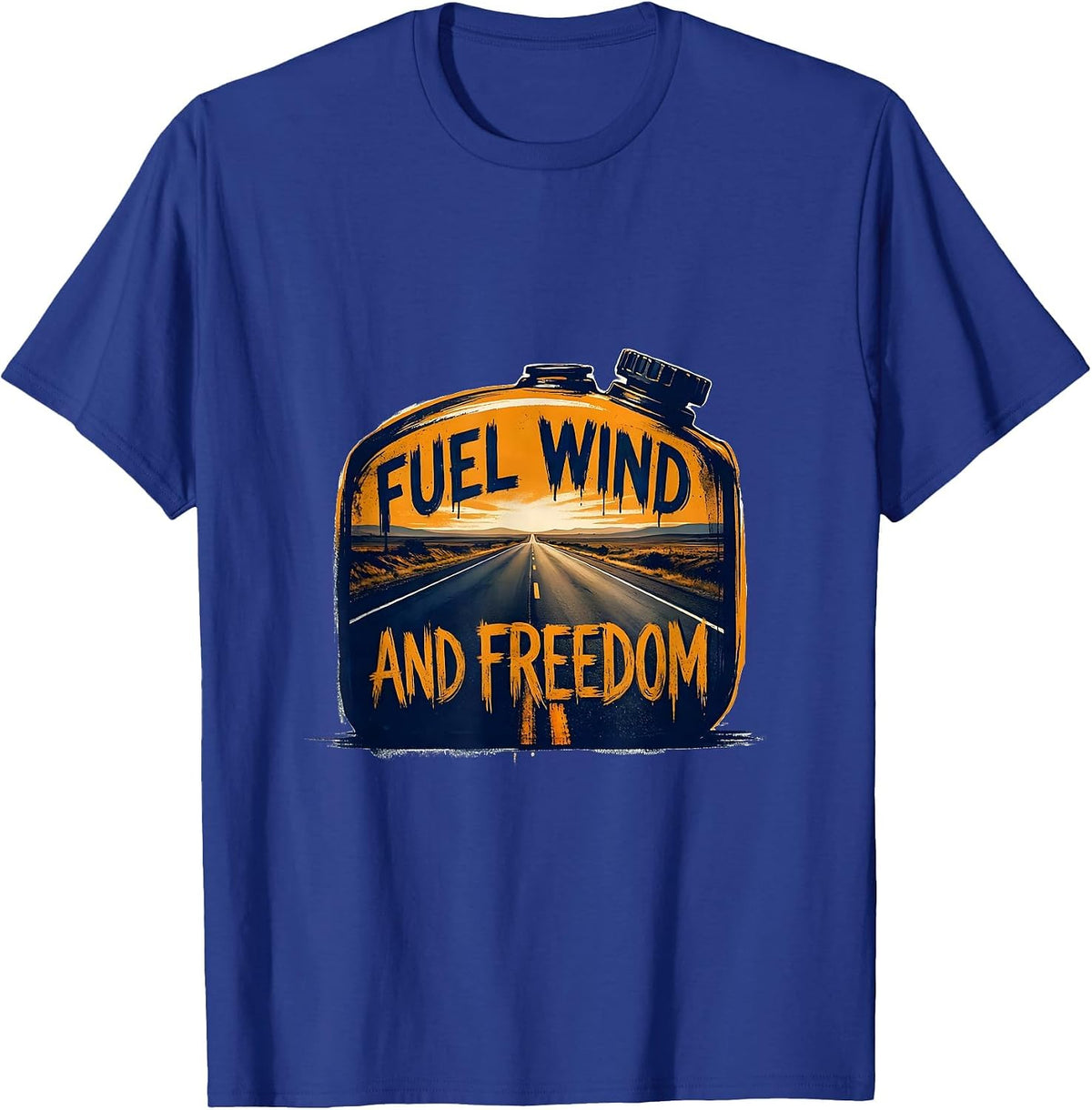 Fuel Wind and Freedom Motorcycle Graphic Design T-Shirt - Royal Blue