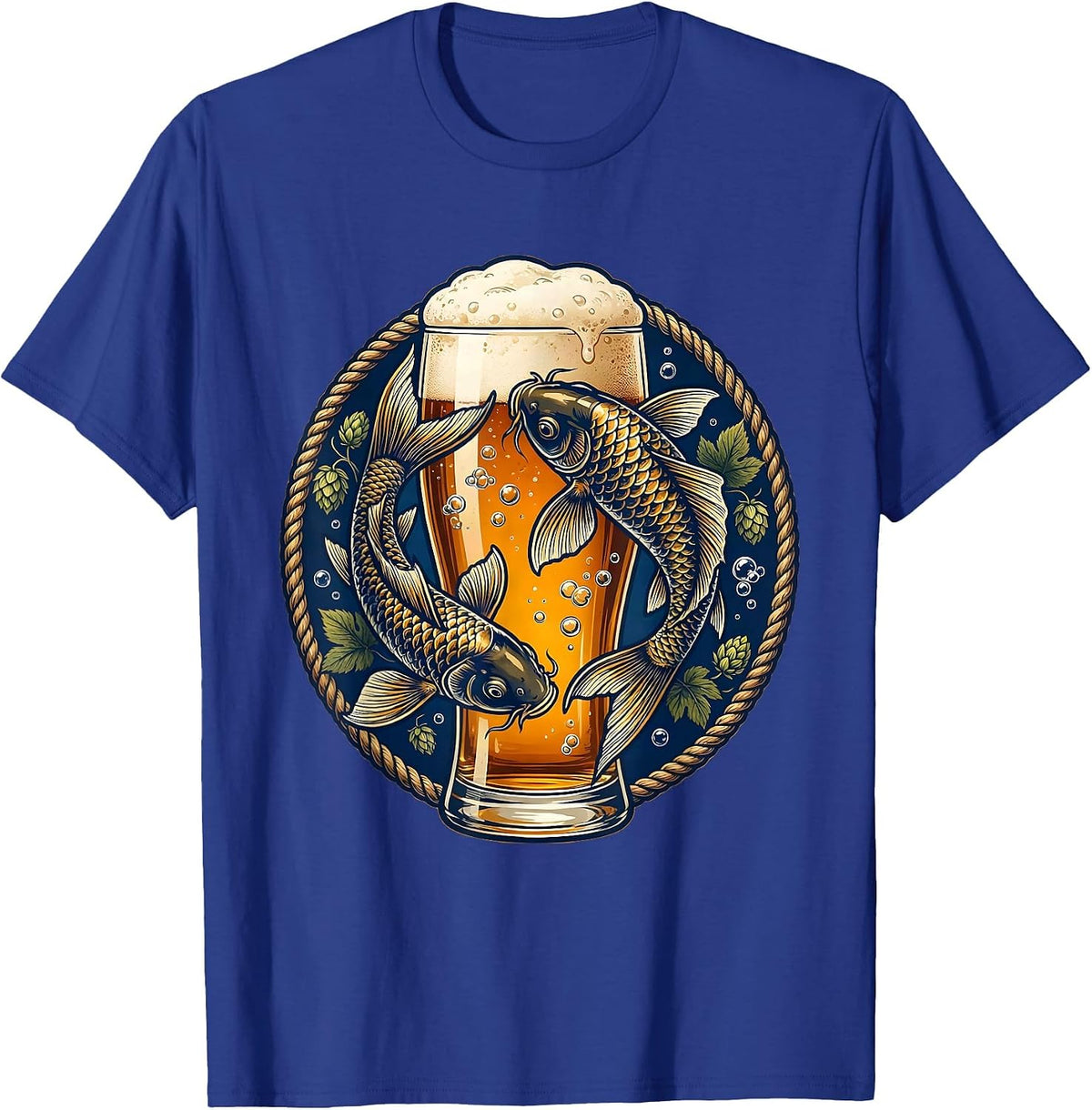 Koi Fish Beer Glass Graphic Tee T-Shirt - Royal Blue