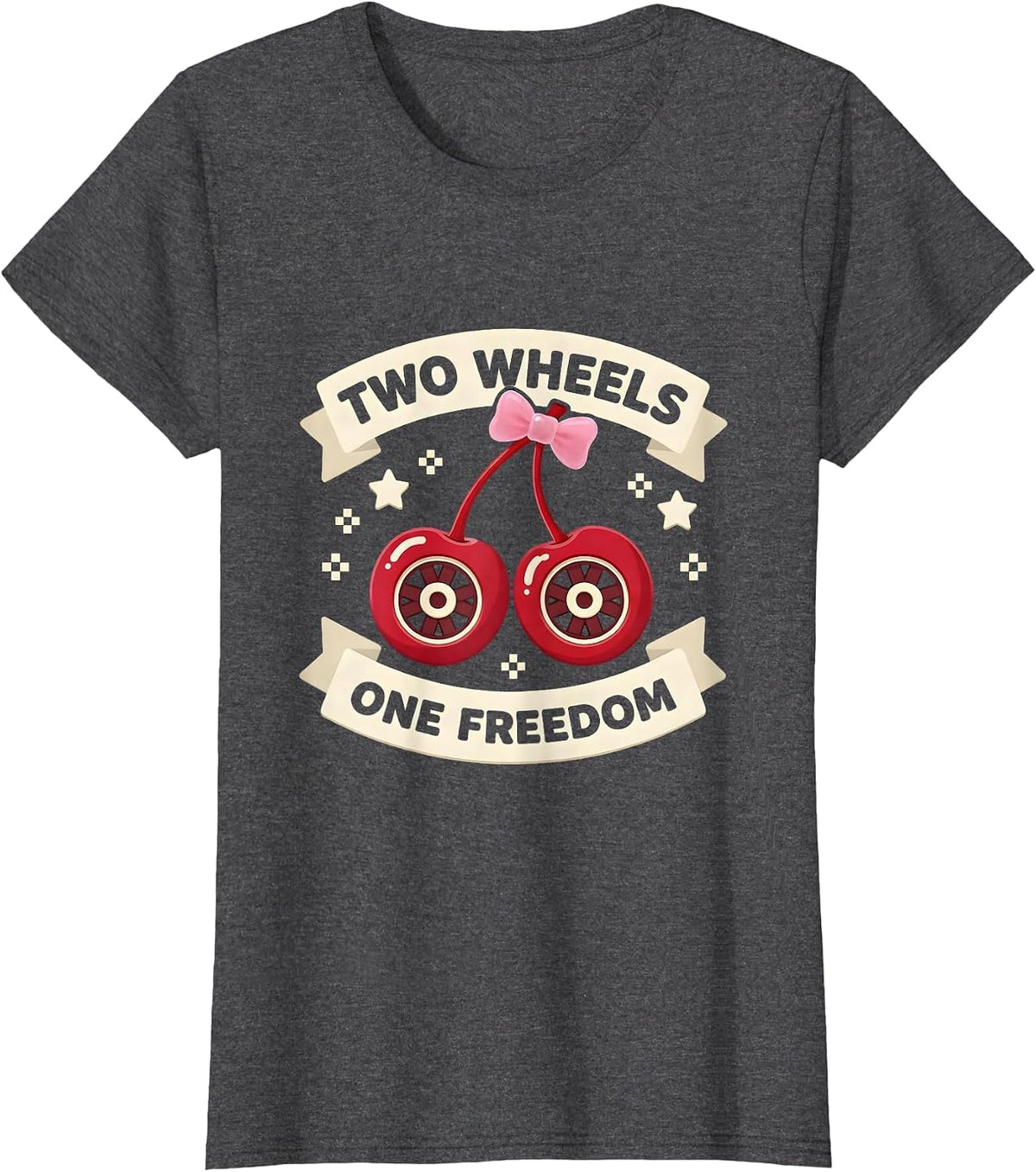Women's Two Wheels One Freedom Motorcycle Design T-Shirt - Dark Heather Grey