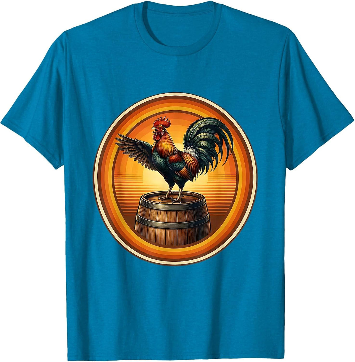 Rooster on a Beer Barrel Graphic Design T-Shirt - Sapphire Blue