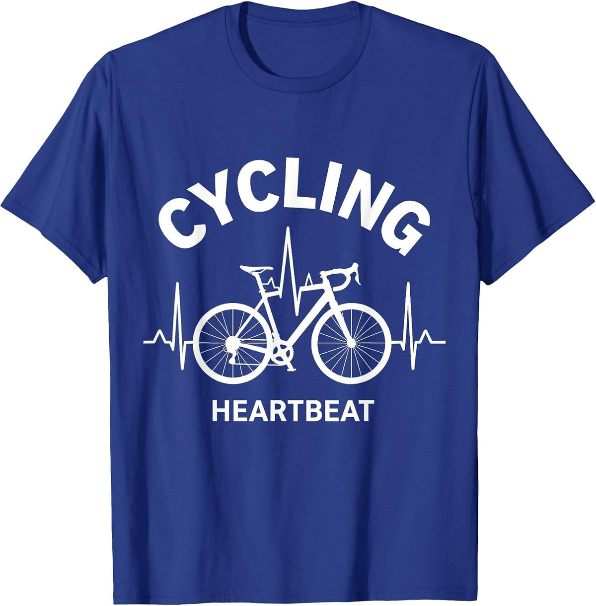 Men's Cycling Heartbeat Monochromatic Bicycle Pulse Line T-Shirt - Royal Blue