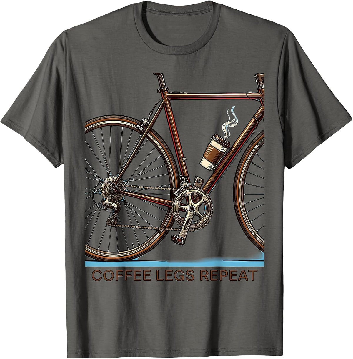 Coffee Legs Repeat Cycling Design T-Shirt - Asphalt Grey