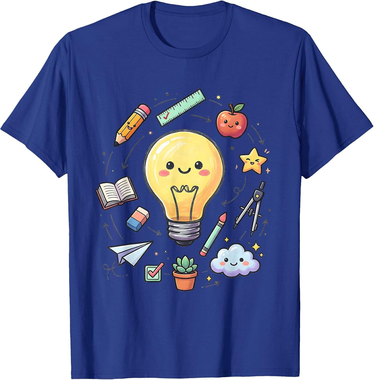 Middle School Teacher Chalkboard Lightbulb Design T-Shirt - Royal Blue
