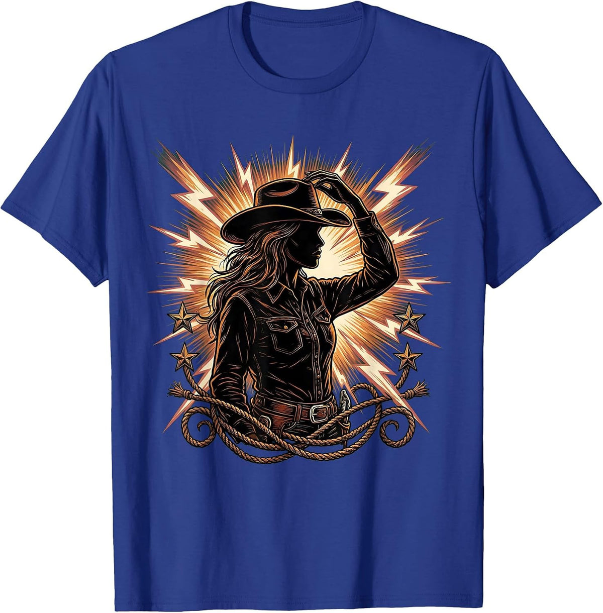 Men's Cowgirl Tipping Hat Lightning Bolt Illustration T-Shirt - Royal Blue