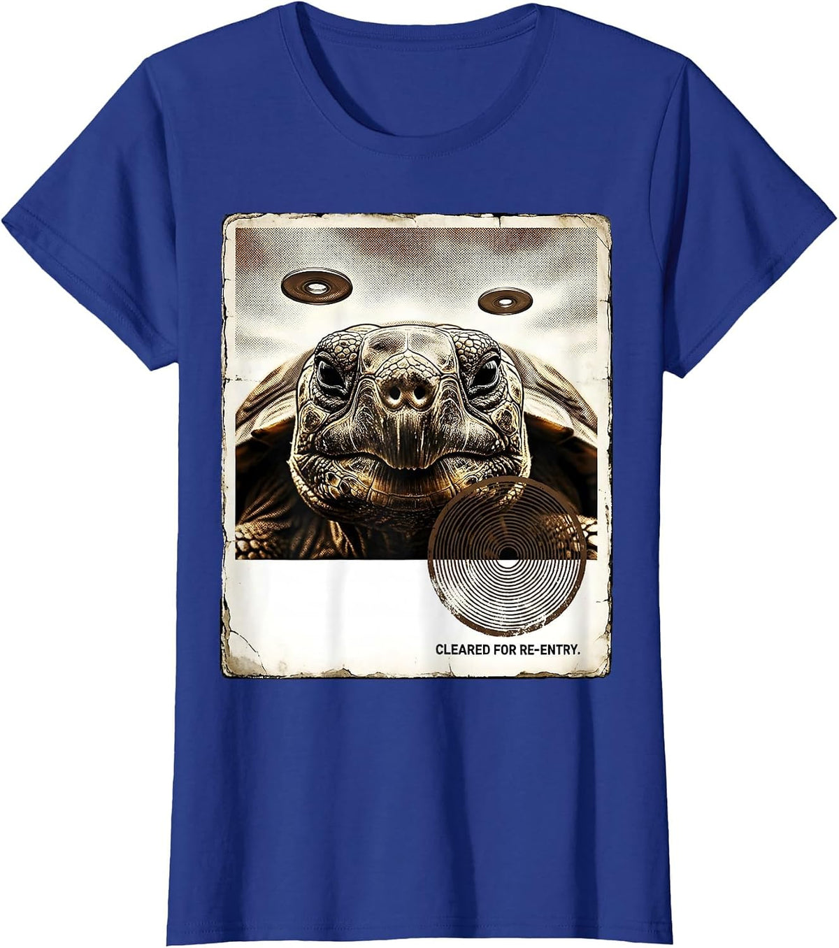 Women's Cleared For Re-Entry Funny Pet UFO Selfie Vintage Graphic T-Shirt - Royal Blue