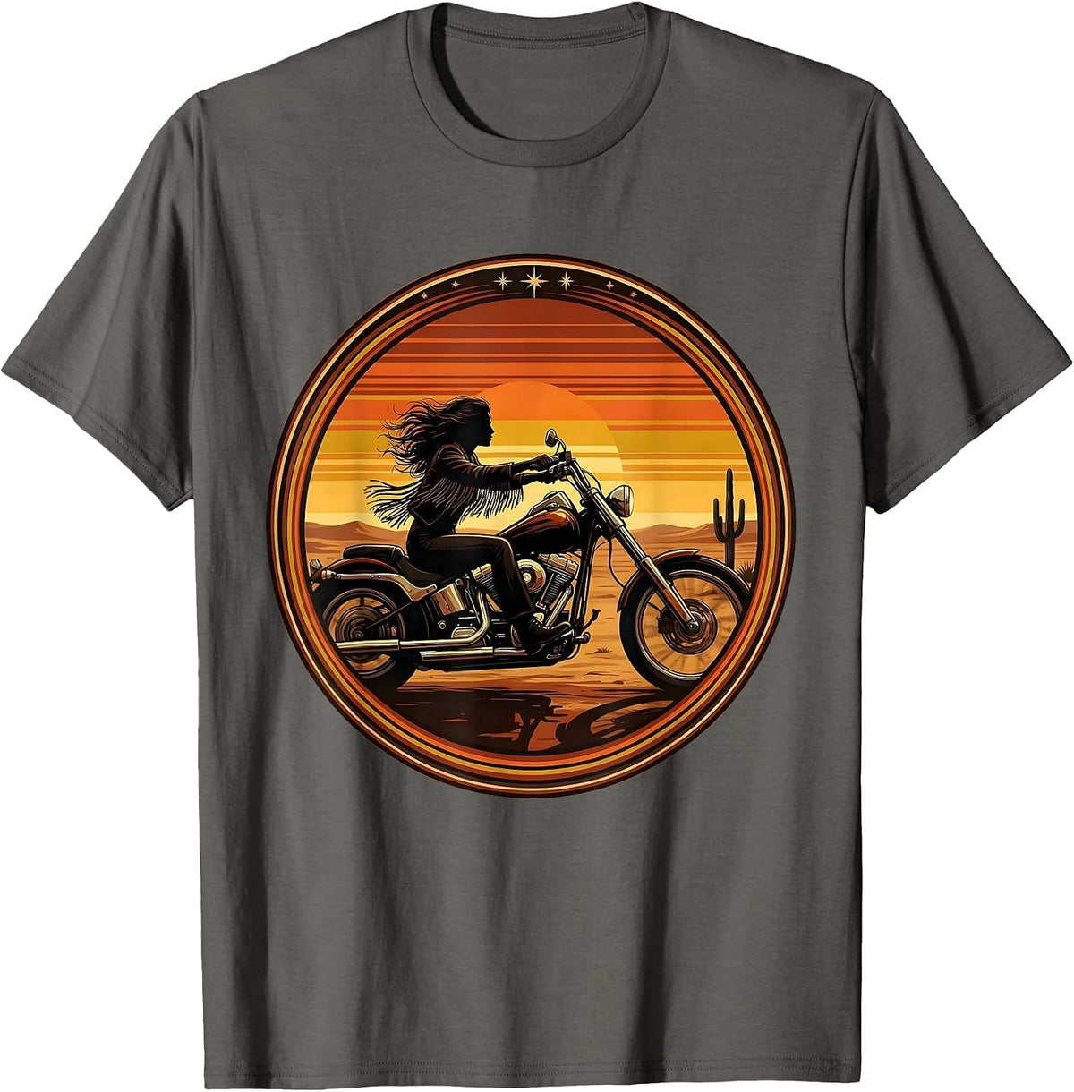 Desert Rider Motorcycle Speed Illustration T-Shirt - Asphalt Grey