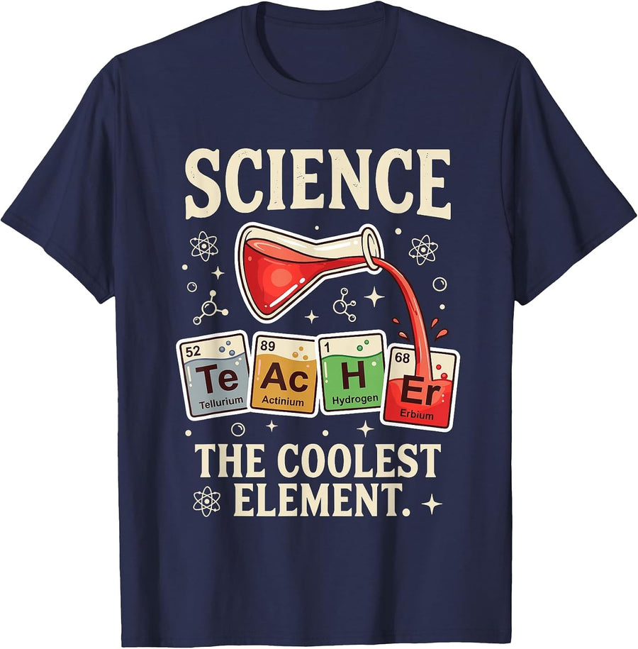 Science Teacher Coolest Element Retro Funny Chemistry Stem T-Shirt - Navy Blue