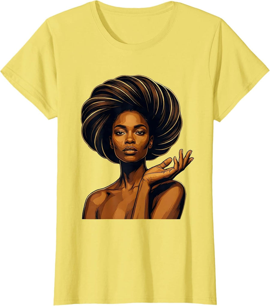 Afro Woman Sculptural Halo Black Pride Black History Month T-Shirt - Lemon Yellow