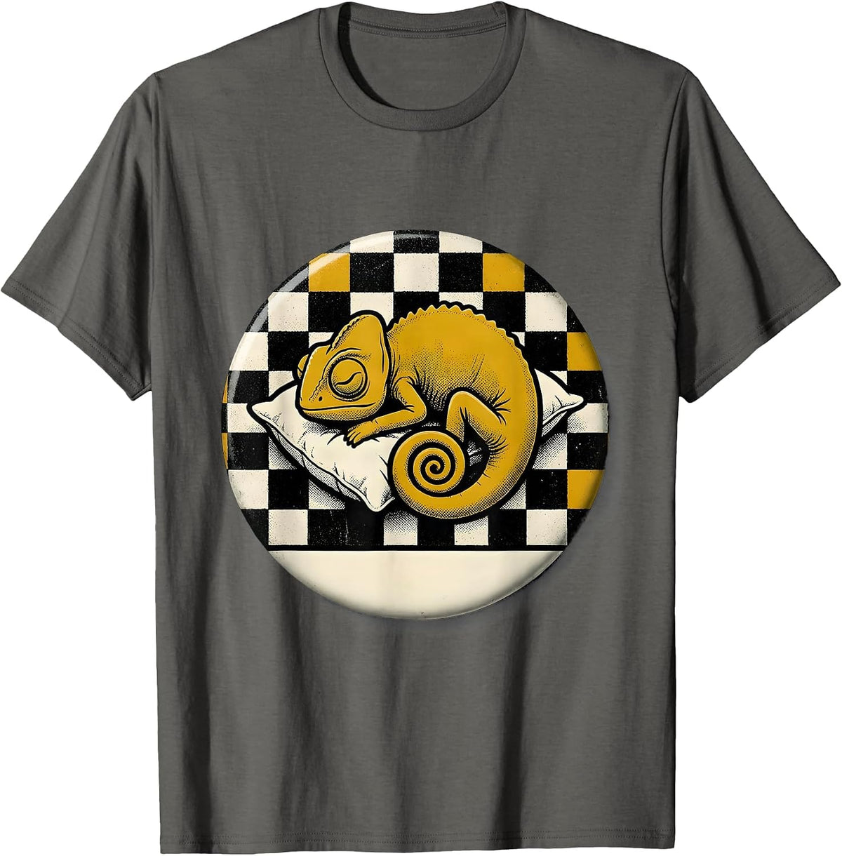 Sealed Chameleon Sleeping Badge Retro Cartoon Animal Lover T-Shirt - Asphalt Grey