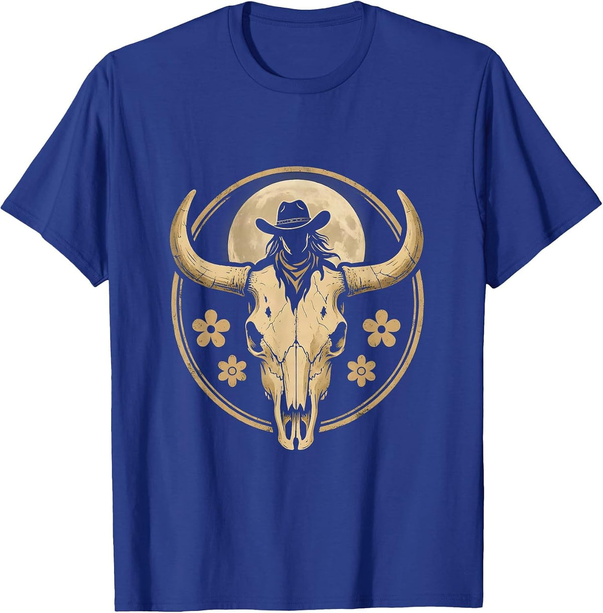 Cowgirl Silhouette Full Moon Western Graphic T-Shirt - Royal Blue