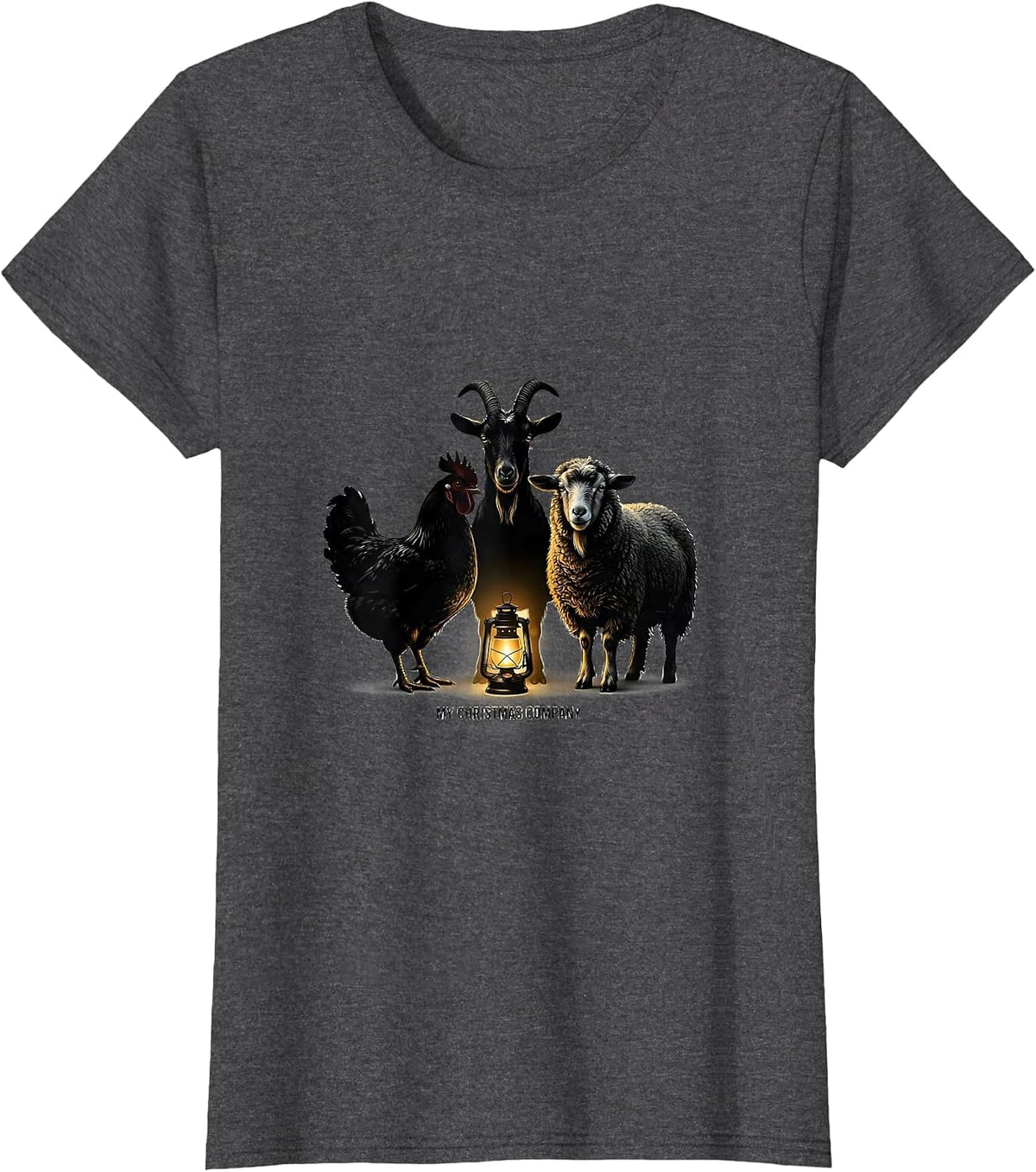 Women's My Christmas Company Funny Farm Animal Holiday Humor T-Shirt - Dark Heather Grey