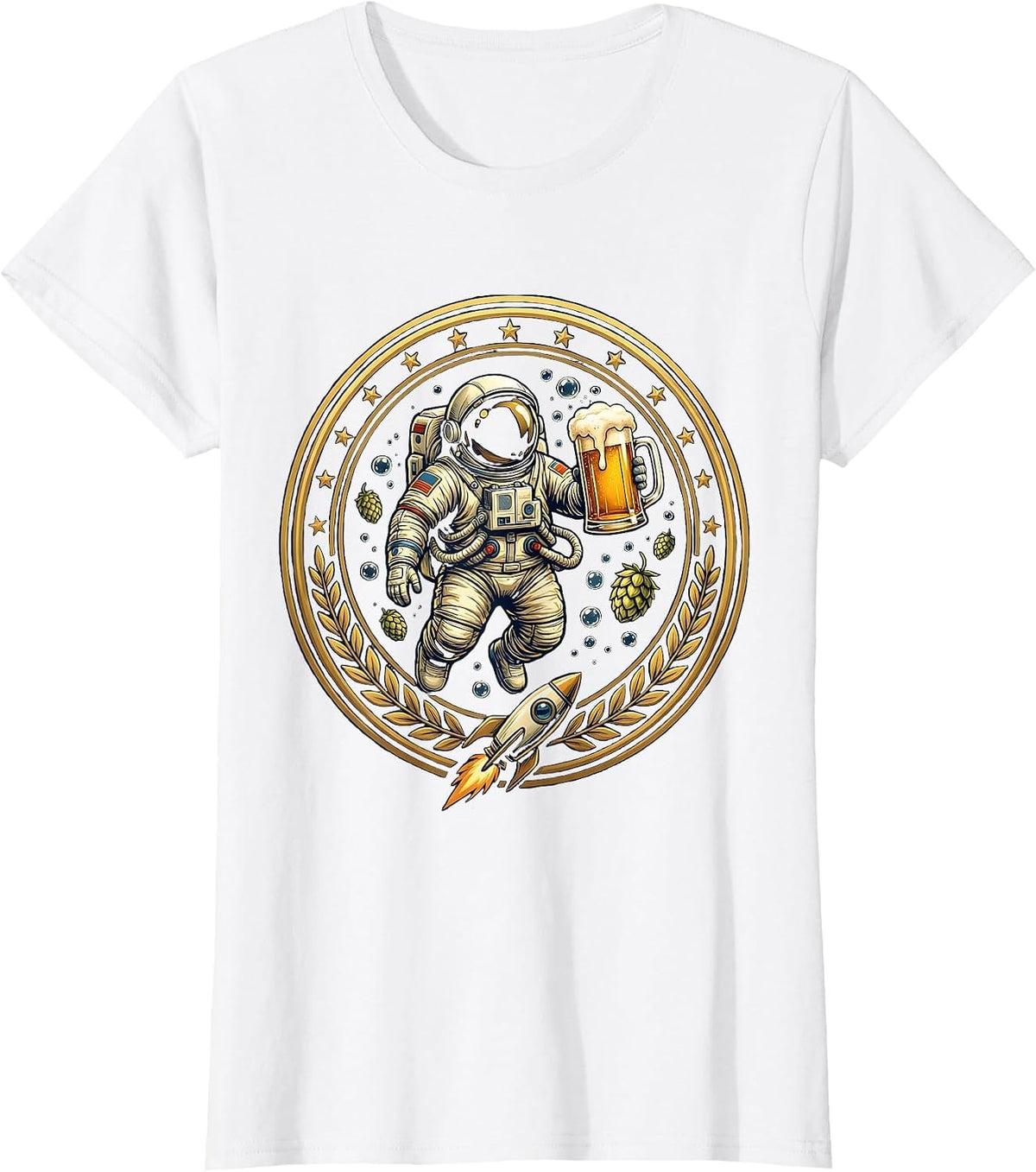 Astronaut Floating With Beer Mug in Space T-Shirt - White