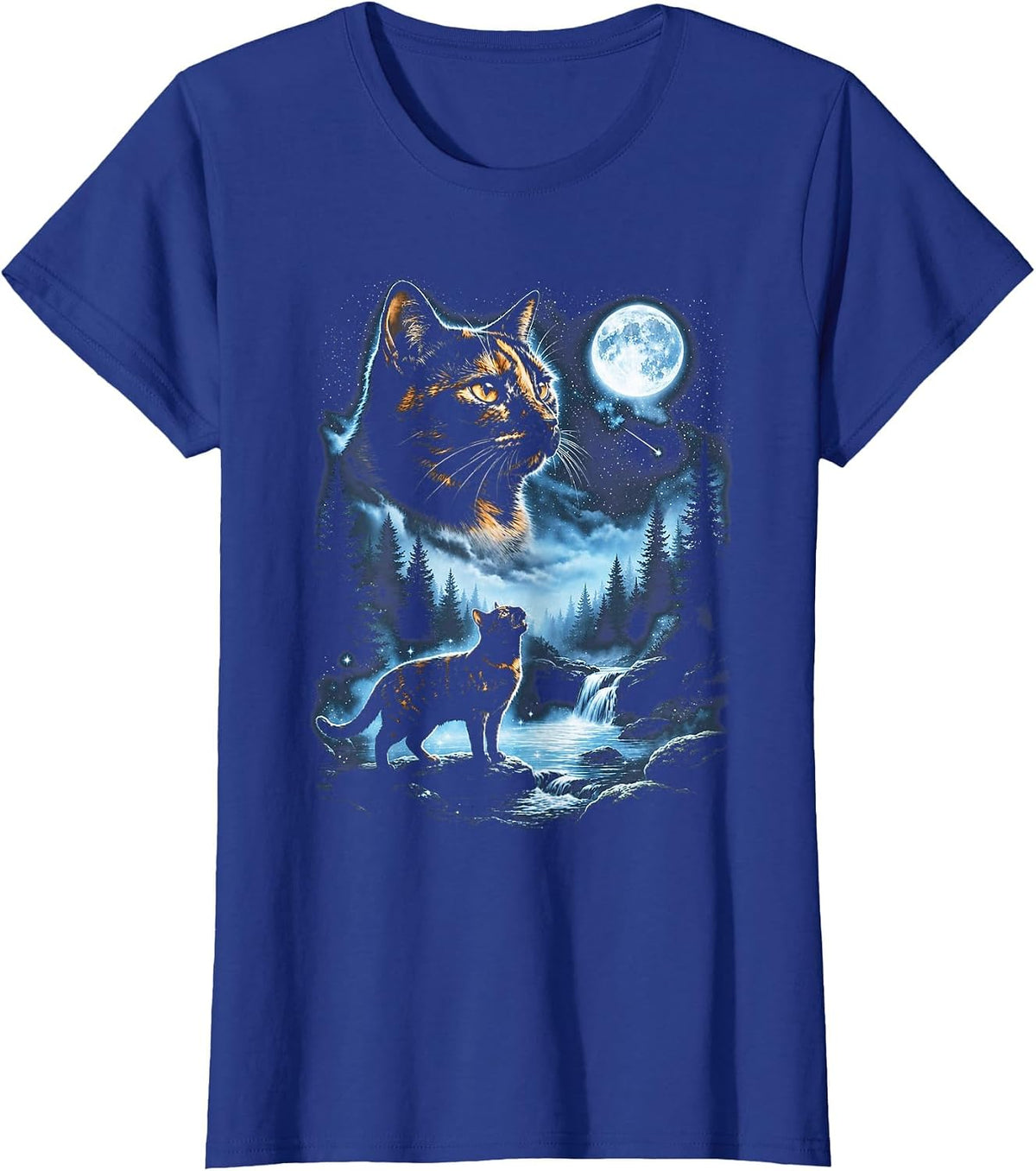Tortoiseshell Cat Howling At Moon Celestial Parody Design T-Shirt - Royal Blue