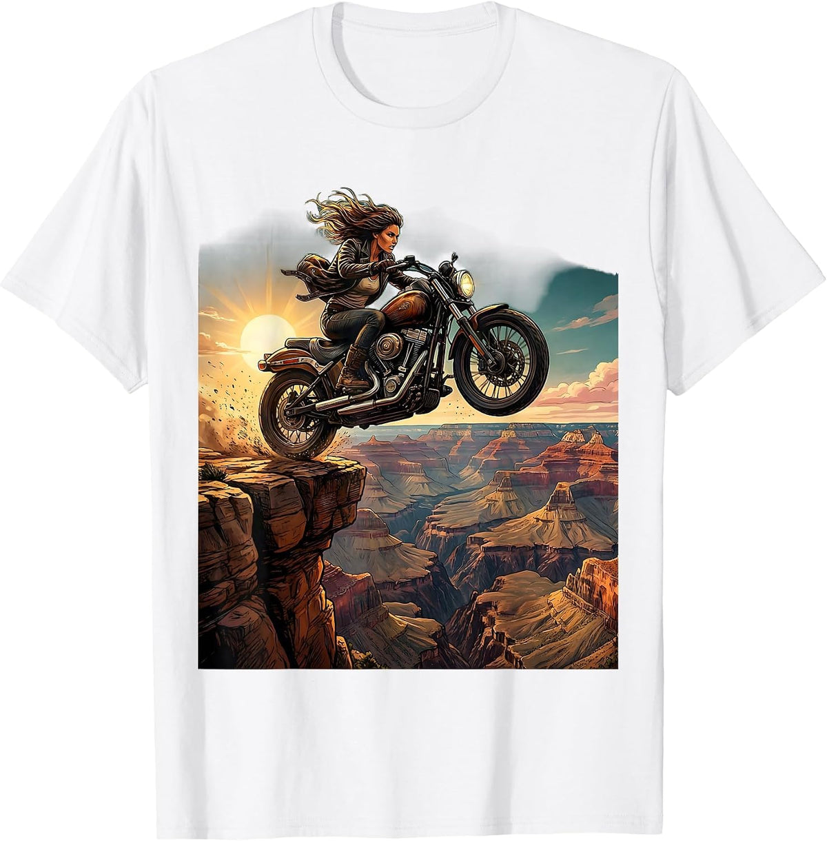 Men's Biker Canyon Leap Motorcycle Adventure Graphic T-Shirt - White
