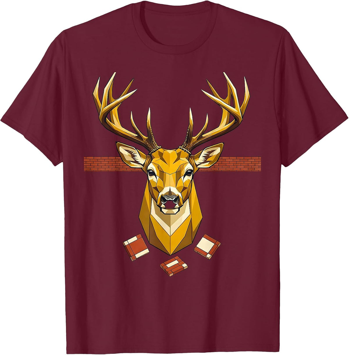 Oversized Buck Head Geometric Deer Hunting Humor T-Shirt - Burgundy