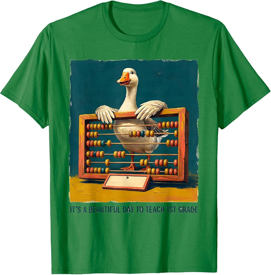 Men's It's A Beautiful Day To Teach 1st Grade Teacher T-Shirt - Kelly Green