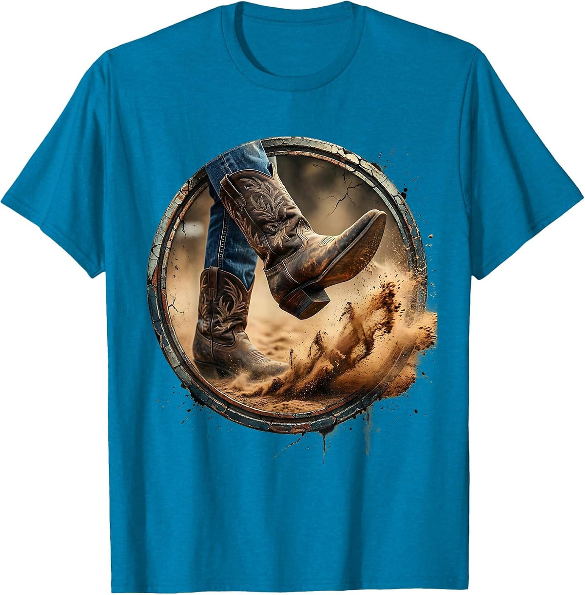 Denim Cowgirl Boots Mid-Kick Dust Cloud Graphic T-Shirt - Sapphire Blue