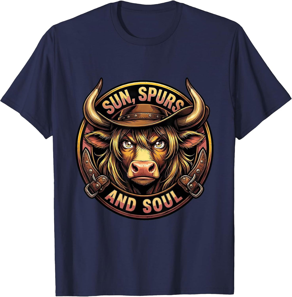 Men's Sun Spurs and Soul Western Graphic Design T-Shirt - Navy Blue