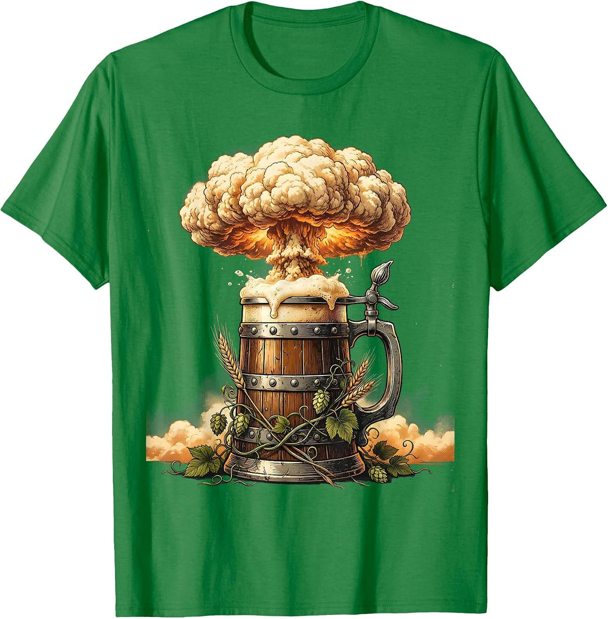Men's Oktoberfest Beer Foam Mushroom Cloud Graphic T-Shirt - Kelly Green