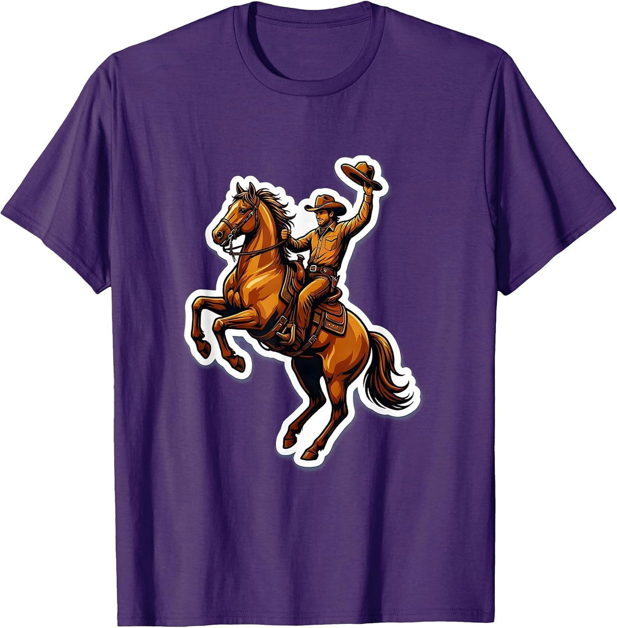 Men's Cowboy Tipping Hat Bareback Riding Illustration T-Shirt - Purple