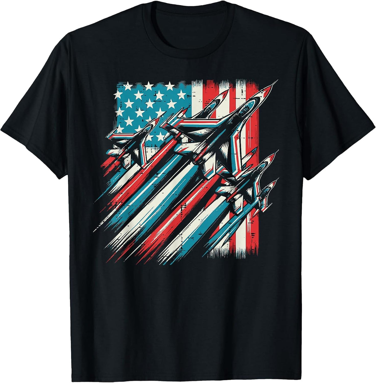 4th of July Jets American Flag Airplane Men Boys Kids T-Shirt - Black