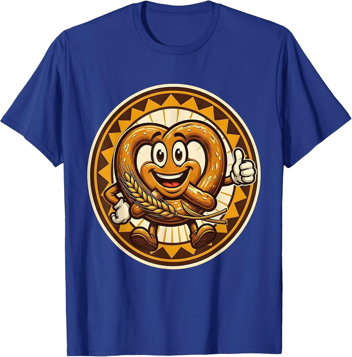 Men's German Pretzel and Wheat Stalk Illustration T-Shirt - Royal Blue