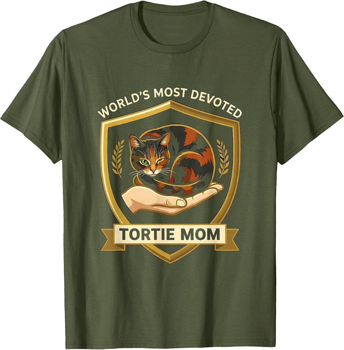 Men's World's Most Devoted Tortie Mom Funny Tortie Cat Lover Humor T-Shirt - Olive Green