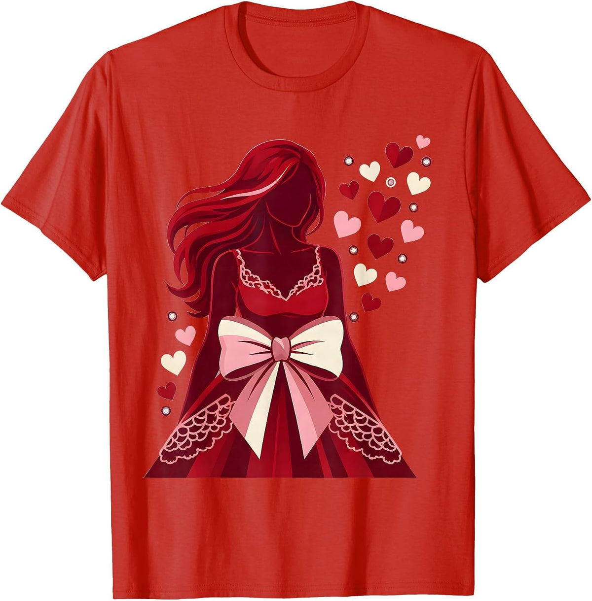 Men's Mimi Love Hearts Silhouette Graphic Design T-Shirt - Red