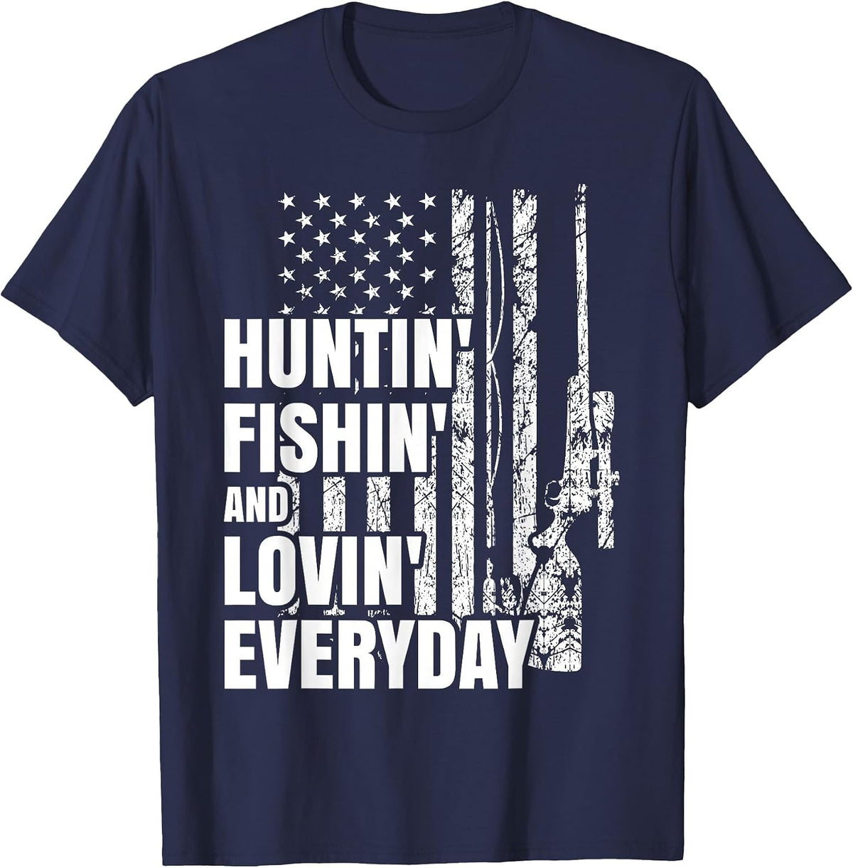 Hunting Fishing Loving Everyday American Deer Hunter Patriot T-Shirt - Navy Blue