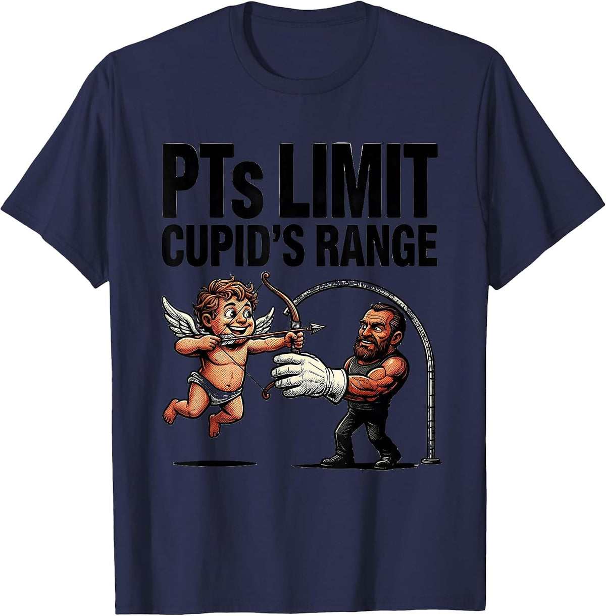 Men's PTs Limit Cupid's Range Retro Cartoon Physical Therapist T-Shirt - Navy Blue
