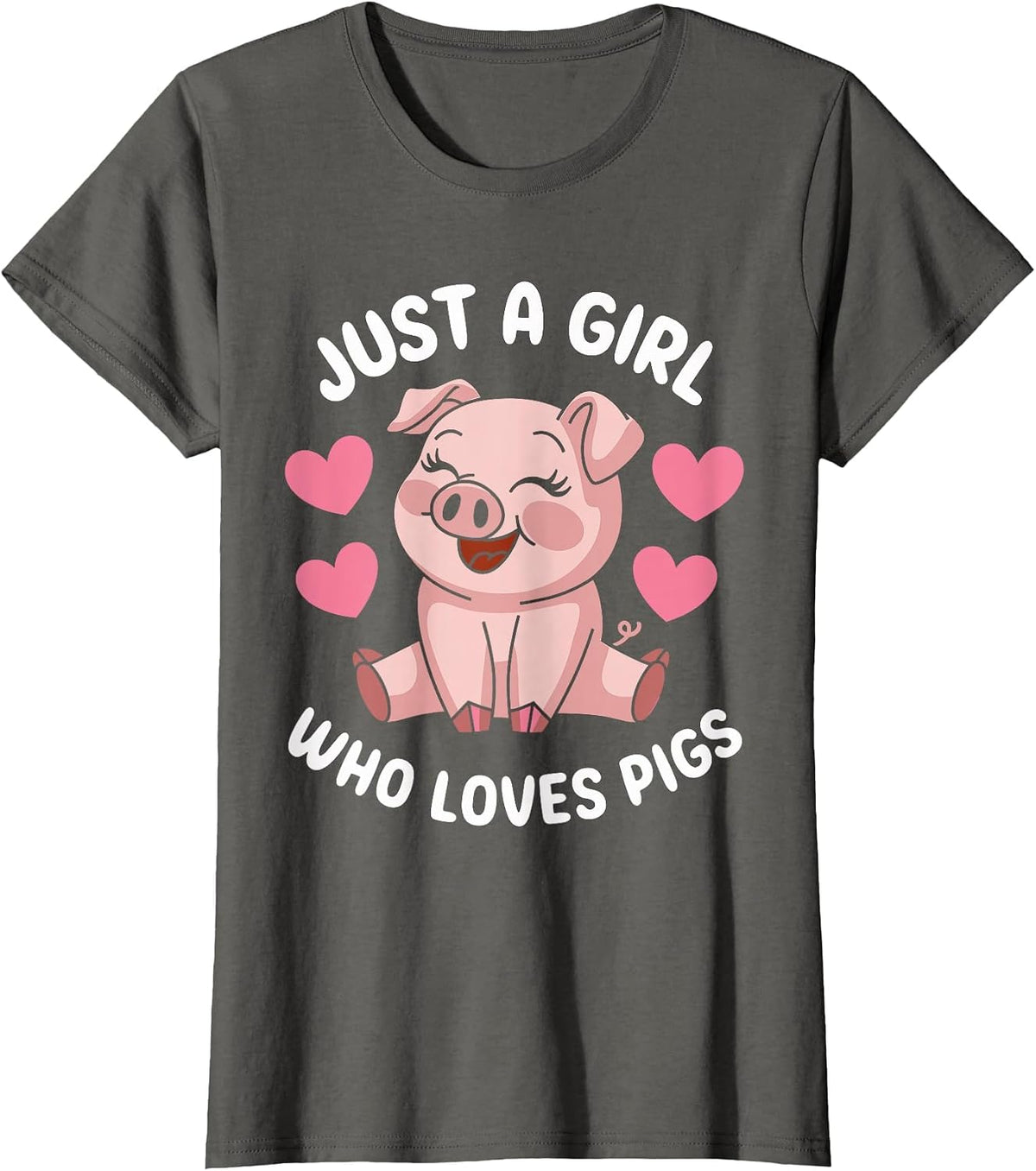 Just a Girl who Loves Pigs Cute Pig Lover T-Shirt - Asphalt Grey