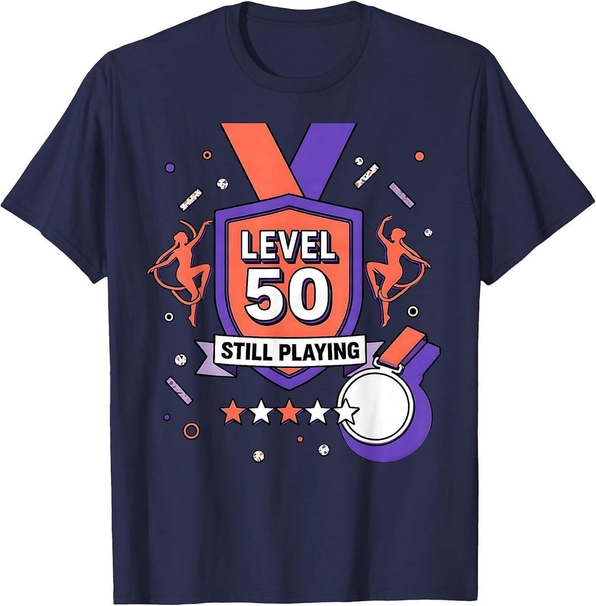 Level 50 Still Playing Funny Bachelor Party Anniversary T-Shirt - Navy Blue