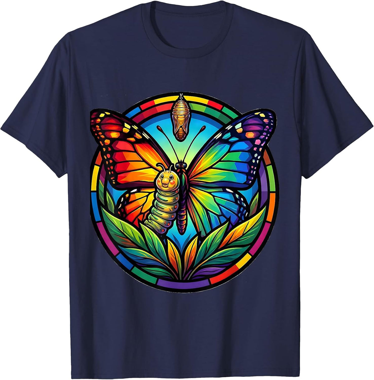 Men's Special Education Caterpillar Butterfly Transformation T-Shirt - Navy Blue