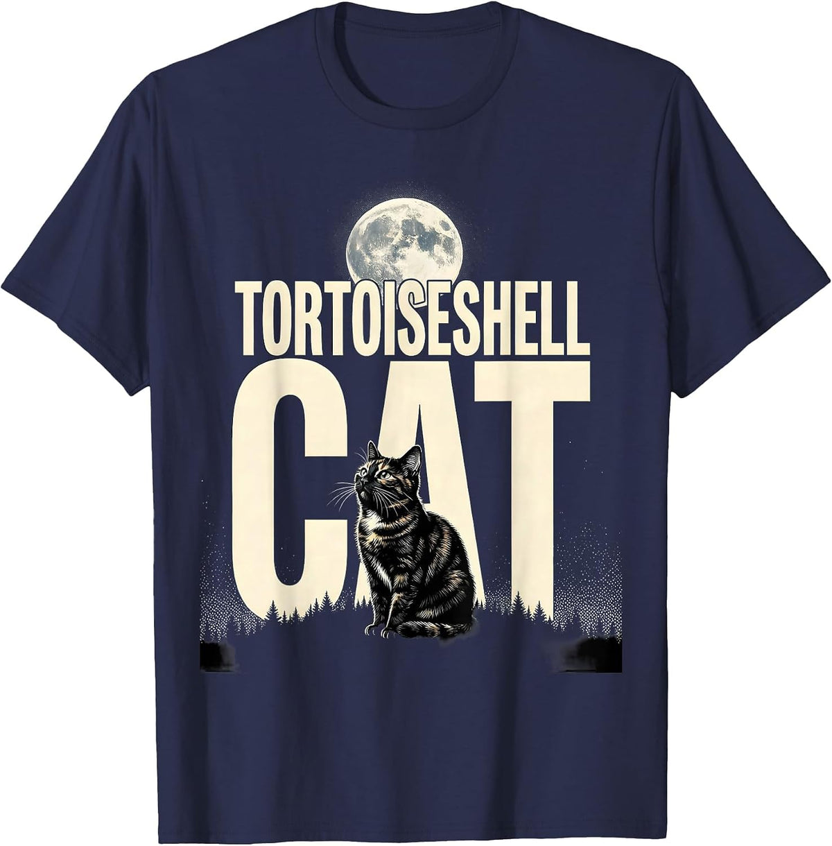 Men's Tortoiseshell Cat Howling at Moon Vintage Retro Cat Lover T-Shirt - Navy Blue