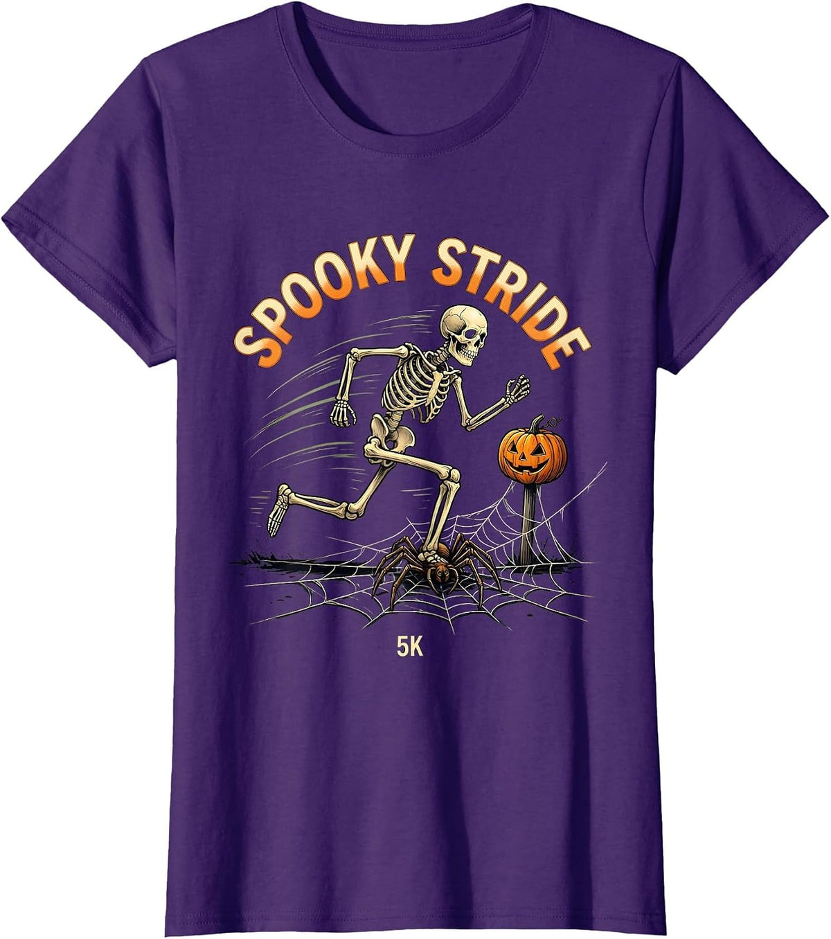 Women's Spooky Stride 5K Funny Skeleton Halloween Run Costume T-Shirt - Purple