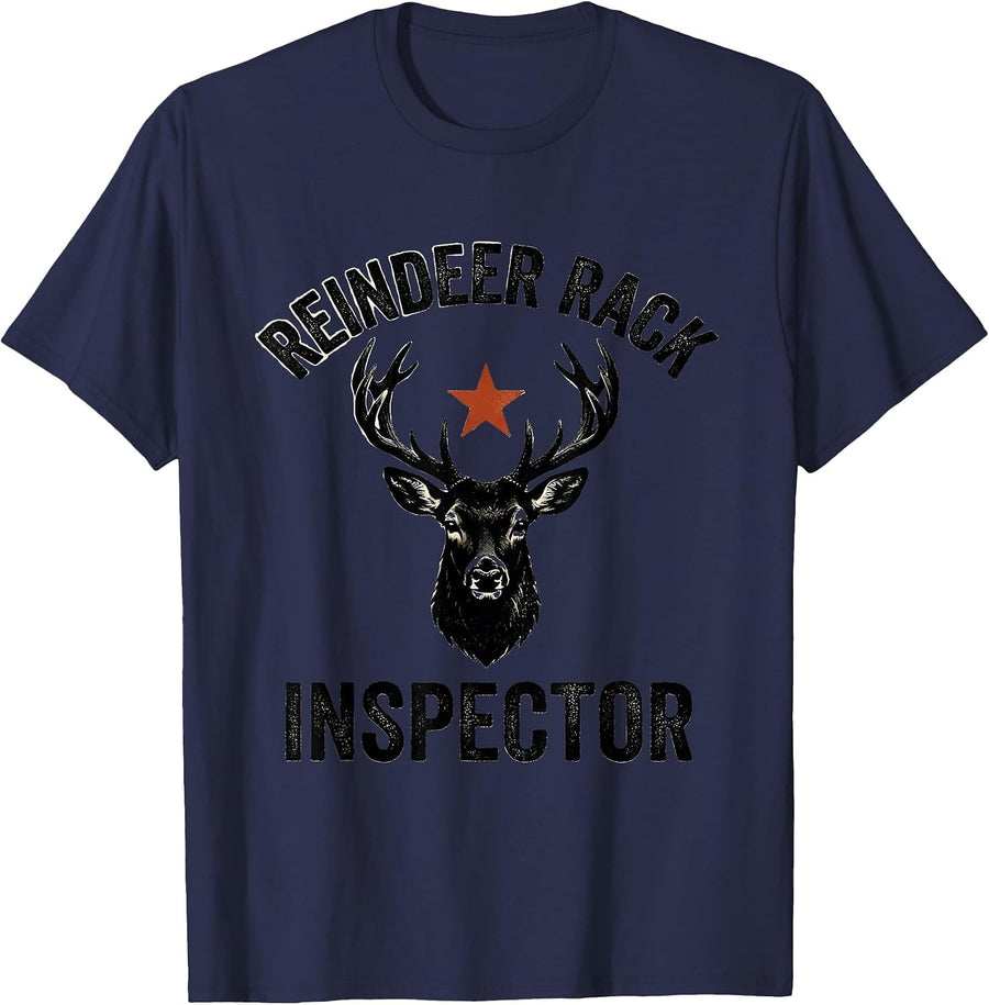 Reindeer Rack Inspector Funny Christmas Deer Hunter Hunting T-Shirt - Navy Blue
