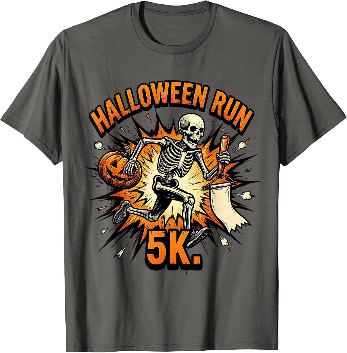 Halloween Run 5K Comic Book Skeleton Runner Funny Matching T-Shirt - Asphalt Grey