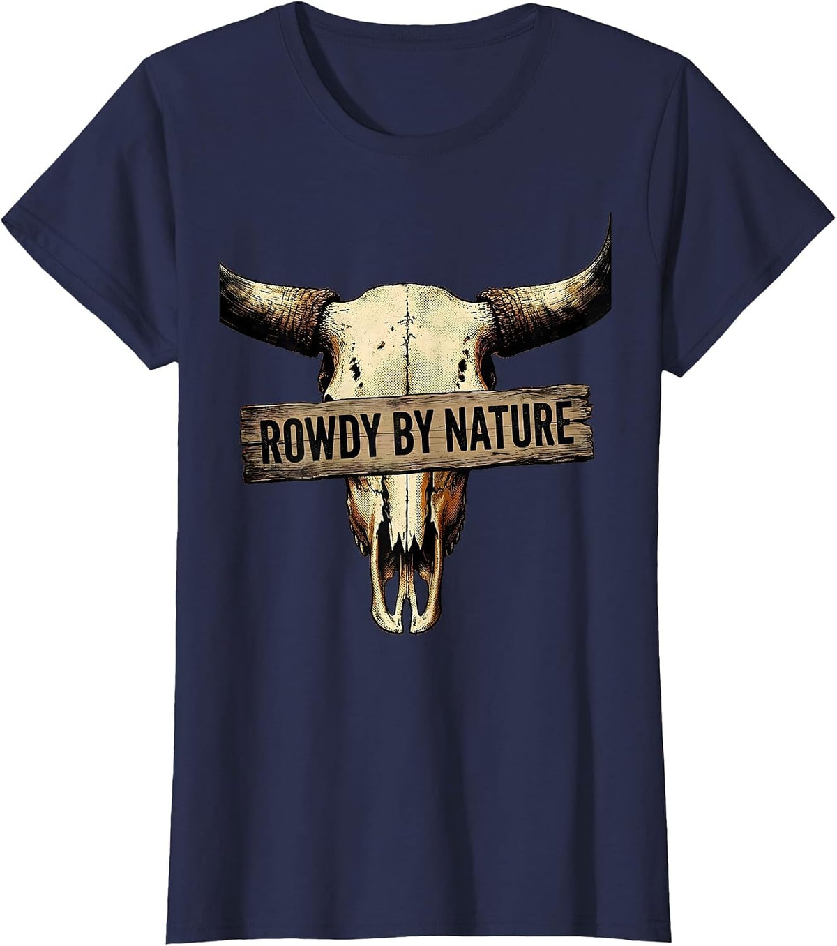 Women's Rowdy By Nature Cowboy Graphic Design T-Shirt - Navy Blue