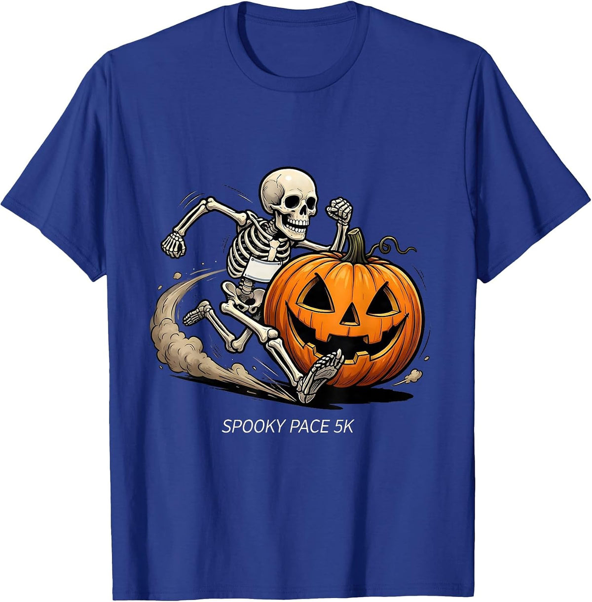 Spooky Pace 5K Cartoon Skeleton Runner Halloween Fun Run T-Shirt - Royal Blue