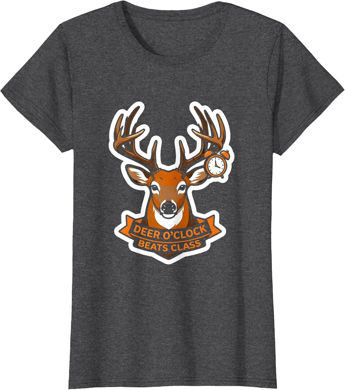 Women's Deer O'Clock Beats Class Funny Hunting Dad Humor T-Shirt - Dark Heather Grey