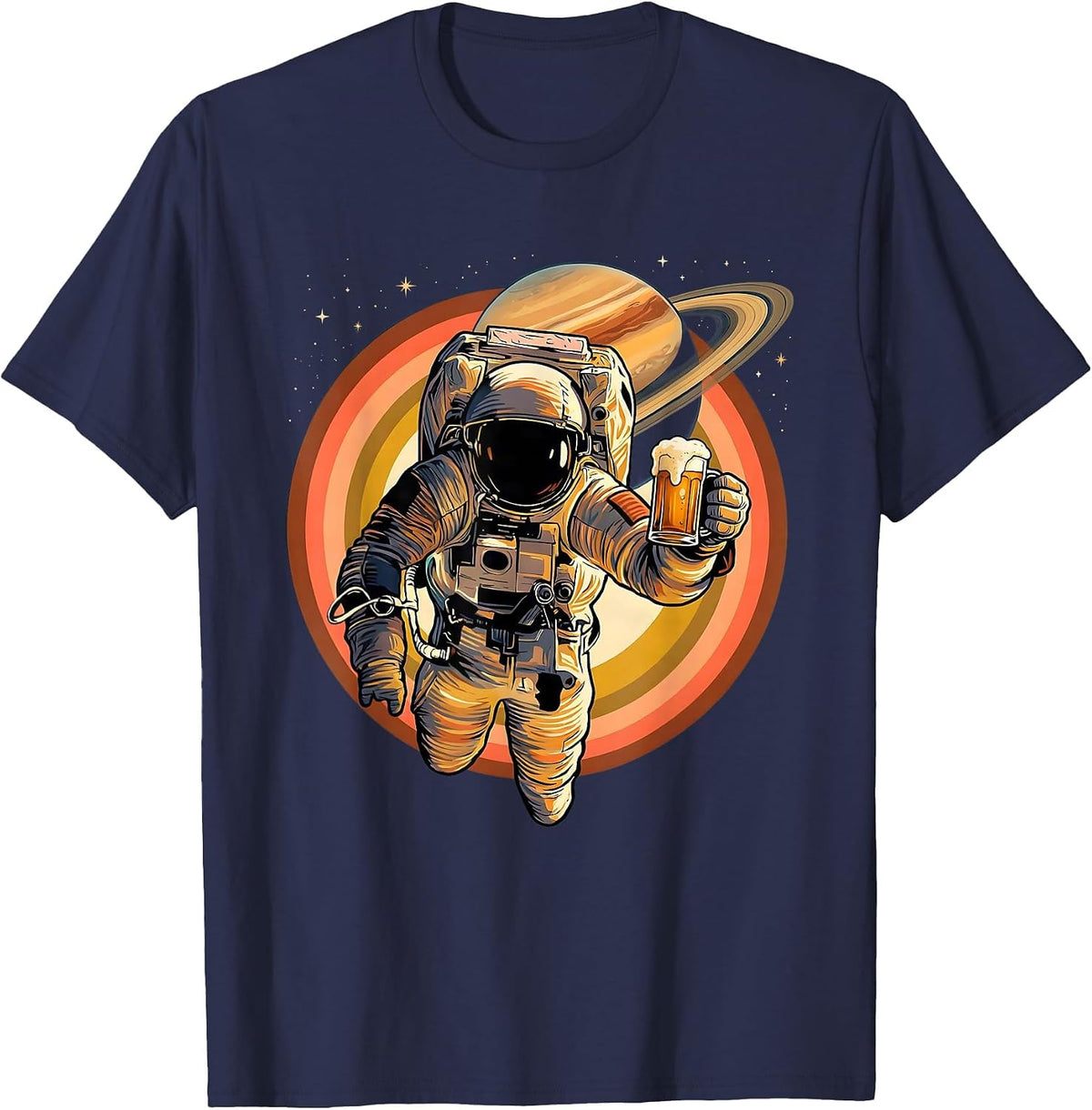 Astronaut Floating in Space with Pint Glass T-Shirt - Navy Blue