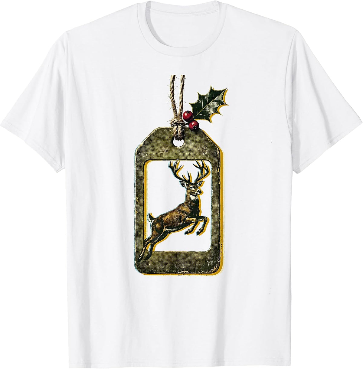 Men's Weathered Hunting Tag Buck Ornament Deer Hunter Christmas T-Shirt - White