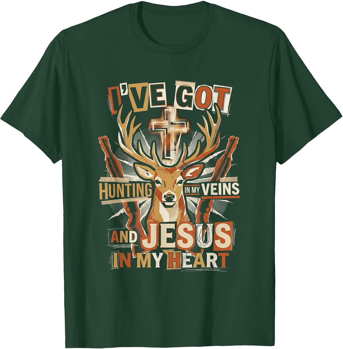 in Heart Christian Deer Hunter T-Shirt - Dark Green