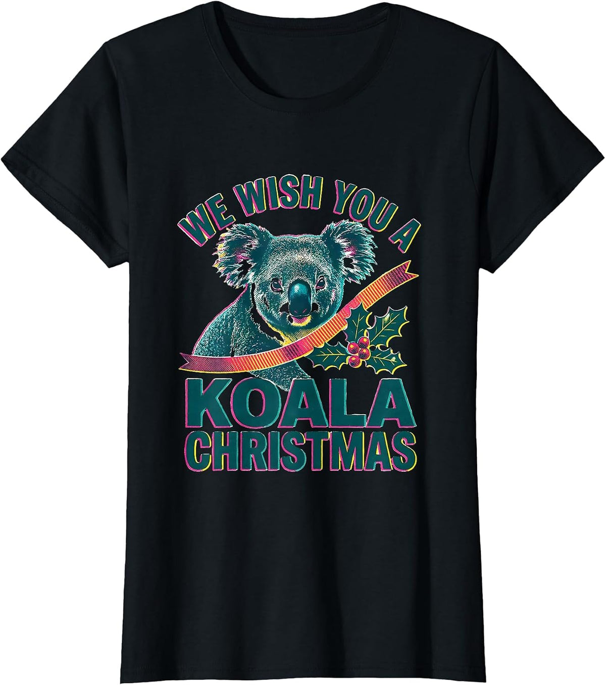 Women's We Wish You A Koala Christmas Cute Koala Lover Pun Humor T-Shirt - Black