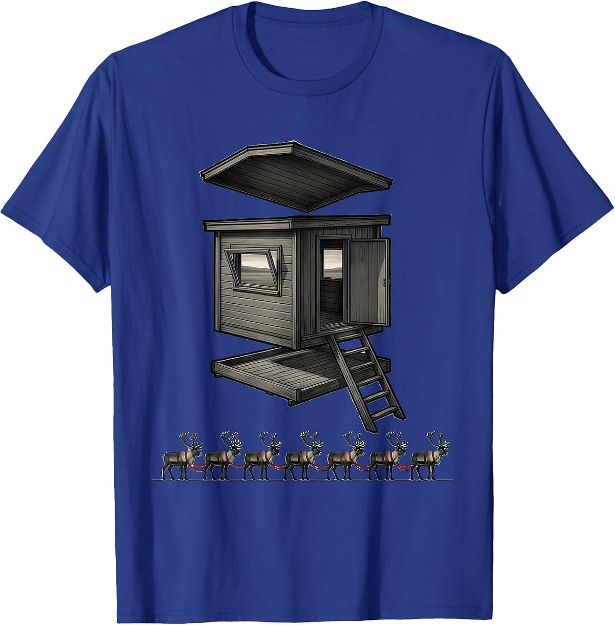 Exploded Hunting Blind Reindeer Christmas Deer Hunter Humor T-Shirt - Royal Blue